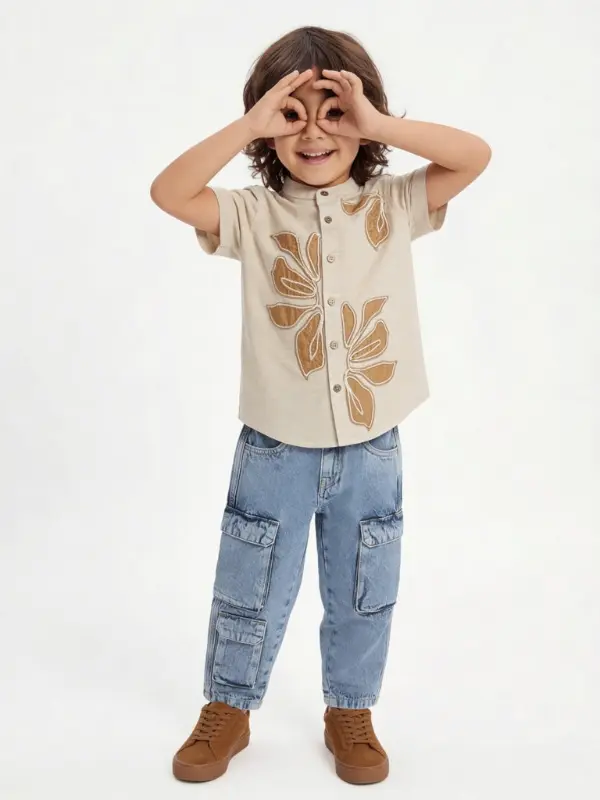 Beige Bloom Mandarin Shirt