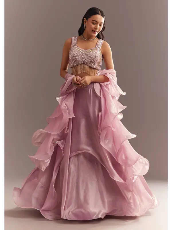 Blush Ruffle Sequin Lehenga Set
