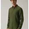 Olive Pure Linen Slim Shirt