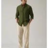 Olive Pure Linen Slim Shirt
