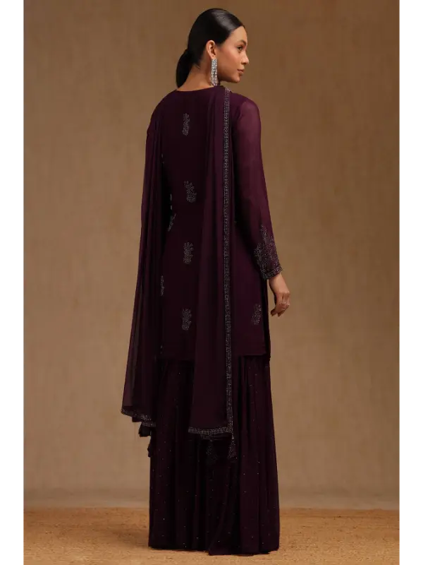 Royal Wine Embellished Sharara Set