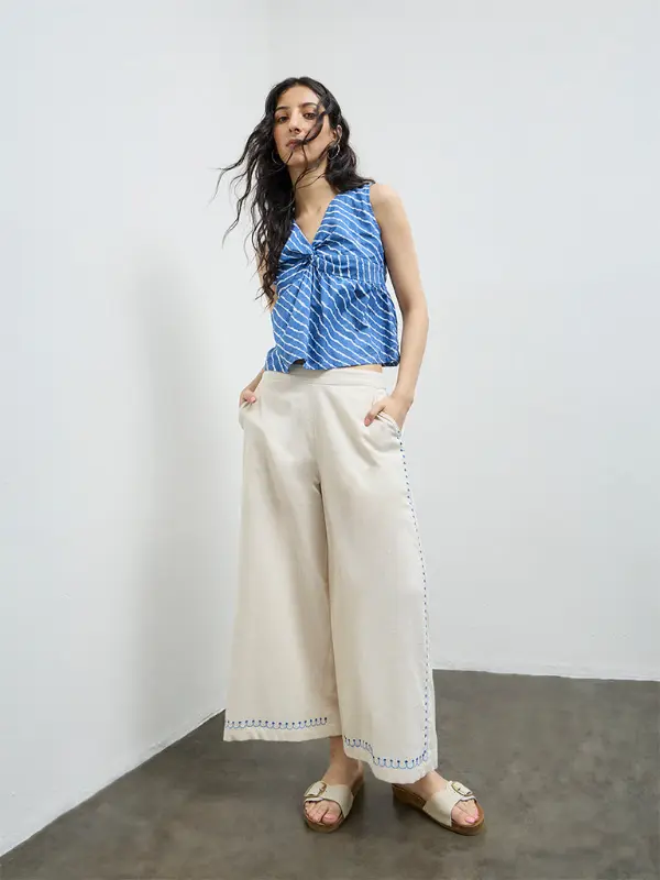 Ivory Breeze Embroidered Palazzos